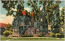 Kirby Hall served as one of the primary academic buildings for Bucknell University Junior College, Wilkes College and currently Wilkes University, housing the English Department. Kirby Hall, Bucknell University Junior College, Wilkes-Barre, Pennsylvania (75641).jpg