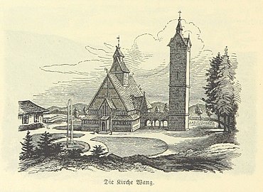 Stavkirke di Vang (oggi in Polonia) - cartolina del 1886