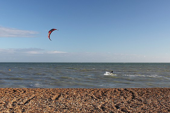 Kitesurfer on the English Channel near Hythe, Kent