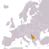 نقشهٔ موقعیت صربستان و کوزوو.