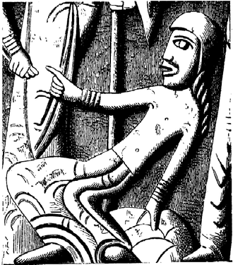 Illustration of detail on the Tryde baptismal font, by Majestatis Kvinnofigur a dopfunten i Tryde kyrka, Fataburen 1908.png