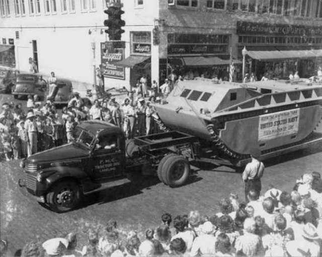 LVT-1 exhibited by manufacturer (FMC) in 1941 parade in Lakeland, Florida