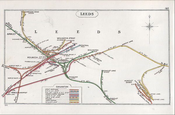 Railway lines in Leeds in 1913