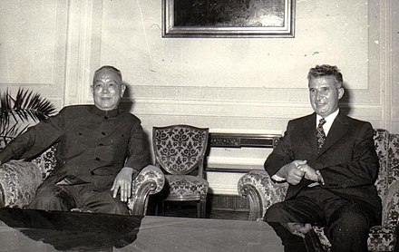 Li with Nicolae Ceaușescu prior to the 30th anniversary of the liberation of Romania, 22 August 1974