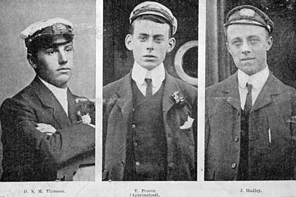From left: D.S.M. Thompson, T. Pearce (apprentice) and J. Hadley