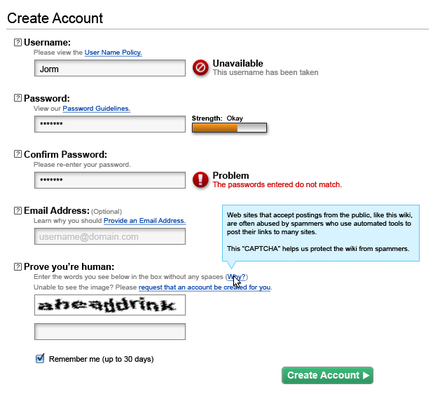 Account creation