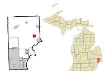Macomb County Michigan beépített és be nem épített területek New Haven Highlighted.svg