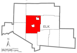 Map of Elk County, Pennsylvania Highlighting Ridgway Township.PNG