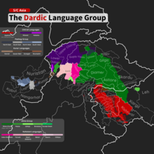 Map showcasing the areas where each Dardic language is spoken with subdivisions visible Map of the Dardic Languages (Subdivisions shown).png