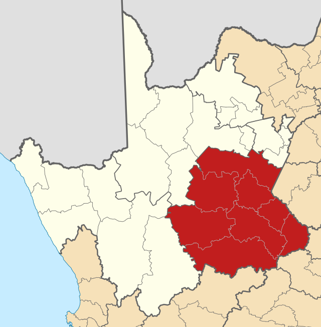 Kaart van Suid-Afrika wat Pixley ka Seme in Noord-Kaap aandui