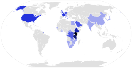 Map showing International trips made by William Ruto as President