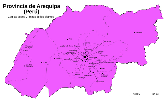 Mapa de los distritos de la provincia (ampliar para ver detalles.).