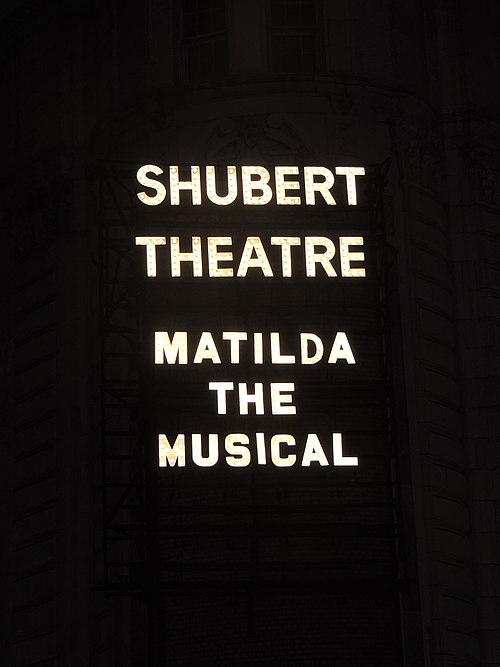 Matilda the Musical marquee at the Shubert Theatre