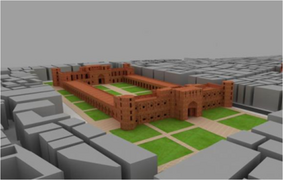 Modelo 3D de un Bara Katra (Gran Caravanserai de Daca) reconstruido de la era mogol