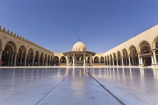 The courtyard of the Amr ibn al-As Mosque in 2013. The mosque was originally founded by Amr in 641 but was redesigned and expanded significantly over 