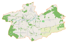 Mapa konturowa gminy Mstów, blisko centrum na lewo znajduje się punkt z opisem „Mstów”