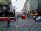 English: Tram traffic in Prague regarding gass explosion in Divadelní Street April 29, 2013. Czech Republic.