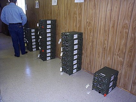 NTDR nodes being prepared for trials, February 1998. Near-Term Digital Radio (NTDR) trials at Fort Huachuca - February 1998 - 1.jpg