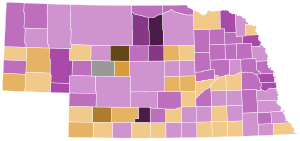 Nebraska Democratic presidential caucus election results by county margins, 2008.svg