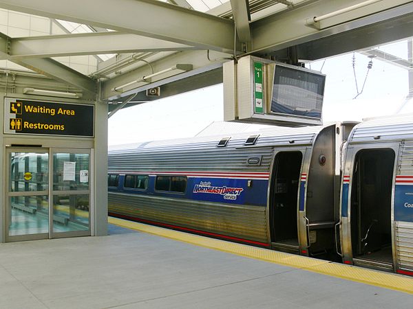 An Amtrak Northeast Regional train at the station in 2007