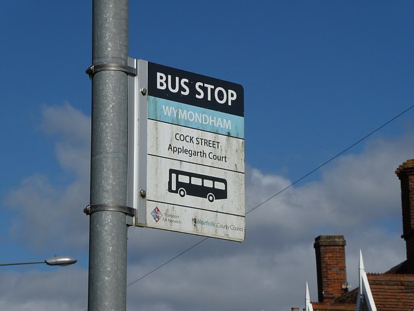 A bus stop sign managed by Norfolk County Council