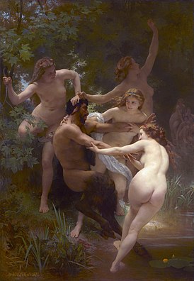 "Ninfas y Sátiro".  Pintura del artista Adolphe William Bouguereau (1873).  La satiriasis lleva el nombre de los sátiros míticos.