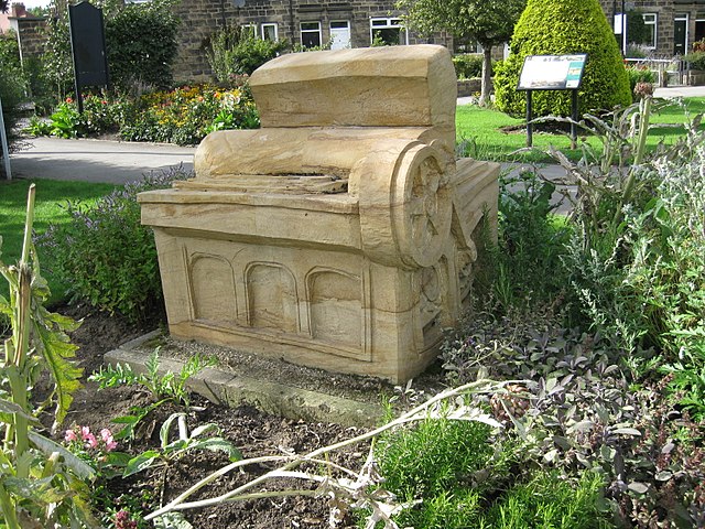 Sculpture of Wharfedale Press in Wharfemeadows Park