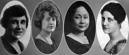 From left: Carmen de Pinillos (Peru), Pastoriza Flores (Ecuador), Mrs. C. de Veyra (Philippines), Mrs. Jacobo Valera (Uruguay) Pan-American Conference of Women delegates.png