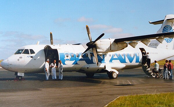 Boarding of a Pan Am Express ATR 42 at Sylt Airport, Germany (1991).