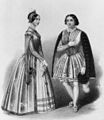 Pauline Viardot als Valentine (li.) and Marietta Alboni als Urbain in Meyerbeers Les Huguenots, 1. Akt, 9. Szene (Covent Garden, 1848), Lithografie von John Brandard