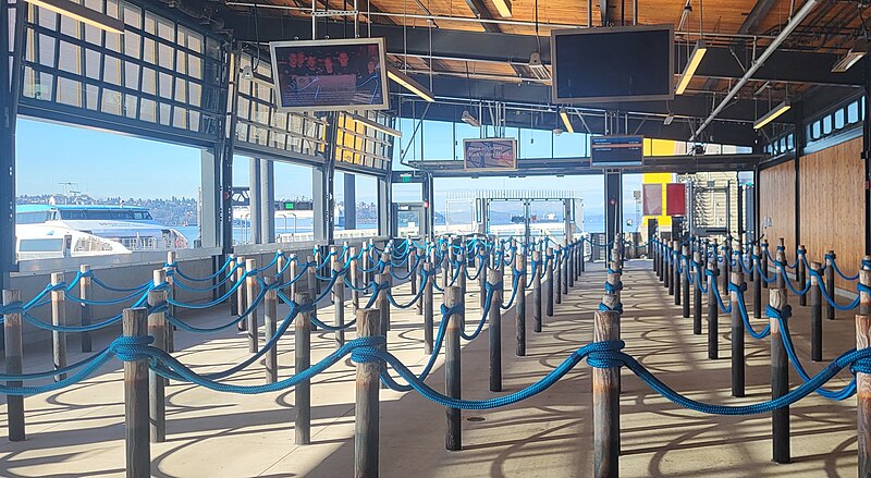 File:Pier 50 Water Taxi Terminal (interior), Doc Maynard in background.jpg