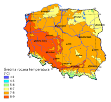 Lengyelország évi középhőmérséklete