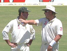 Australian cricketer Ricky Ponting (left) says sledging gets players 'out of their comfort zone'.[23]