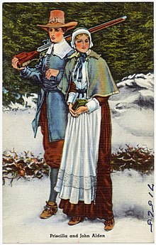 Early-20th-century depiction of Priscilla and John Alden Priscilla and John Alden (71565).jpg