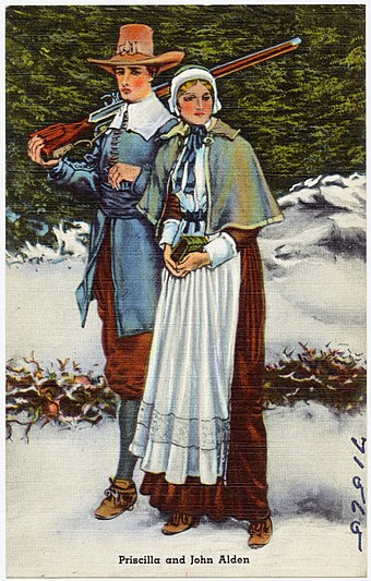 Priscilla and John Alden depicted on a postcard