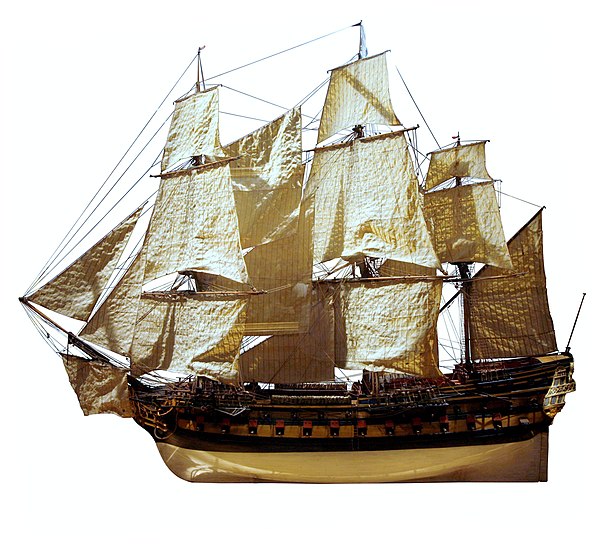 Model of a 64-gun ship from the 1770s of the same type as the Brillant