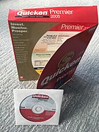 Quicken Premier 2005 box and installation CD Quicken Premier 2005 box and disc.jpg