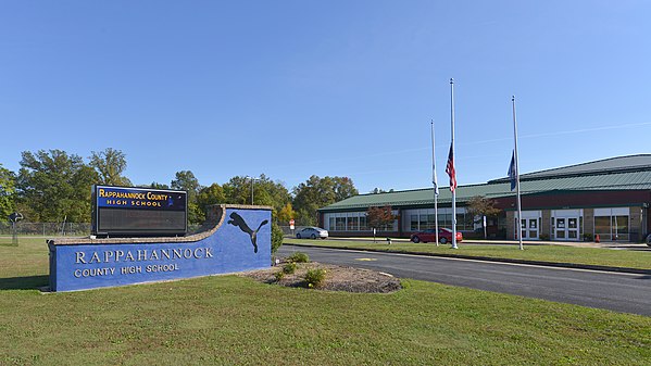 Rappahannock County High School sign and building, Washington, VA