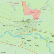 Situation in Raqqa, mid-March 2013, showing the siege of the 17th Division base Raqqa (March 15 2013).svg