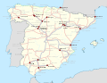 Thumbnail for File:Red actual de ferrocarriles de España con cambio de ancho.svg