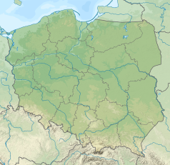 Mapa konturowa Polski, blisko centrum na lewo znajduje się punkt z opisem „źródło”, natomiast po lewej nieco u góry znajduje się punkt z opisem „ujście”
