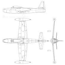 Line drawing of F-84C Republic F-84 Thunderjet 3-view.svg