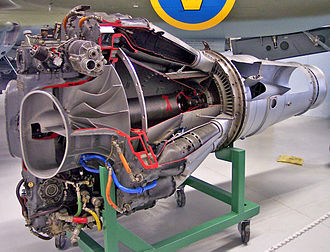 de Havilland Goblin
Separate accessory drives are taken from the nose cone, above and below the engine core. Rolls Royce Goblin II cutaway.jpg