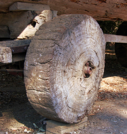 An early wheel made of a solid piece of wood