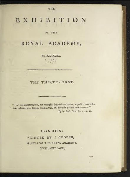 File:Royal Academy of Arts, Summer Exhibition Catalogue, Vol 31, 1799 (IA RASECVOL311799).pdf