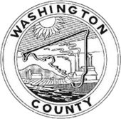 The Washington County seal from 1950 to 1988; de facto as it was never officially adopted. Seal of Washington County, Maryland (1950-1988).png