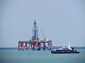 Thumbnail for File:Semi submersible drilling rig, Stena Clyde, and Australian Customs, Cape St George, on Darwin Harbour.jpg