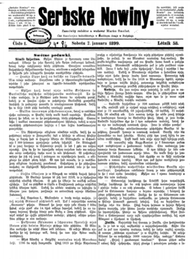 Тытульны ліст газеты ад 7 студзеня 1899 года