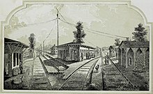 The CC&C freight and passenger station at Shelby, constructed in 1850 Shelby Station - Cleveland Columbus and Cincinnati Railroad.jpg