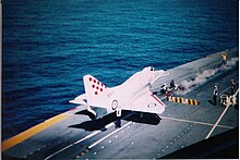 A Skyhawk on HMAS Melbourne in 1976